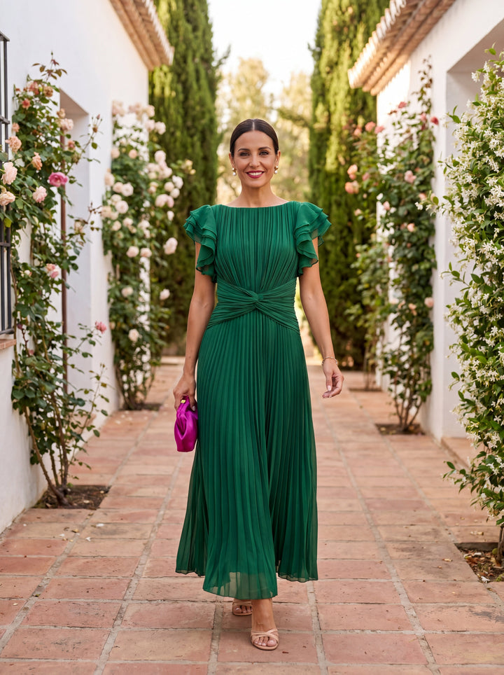Cleo - Pleated Knotted-Waist Maxi Dress