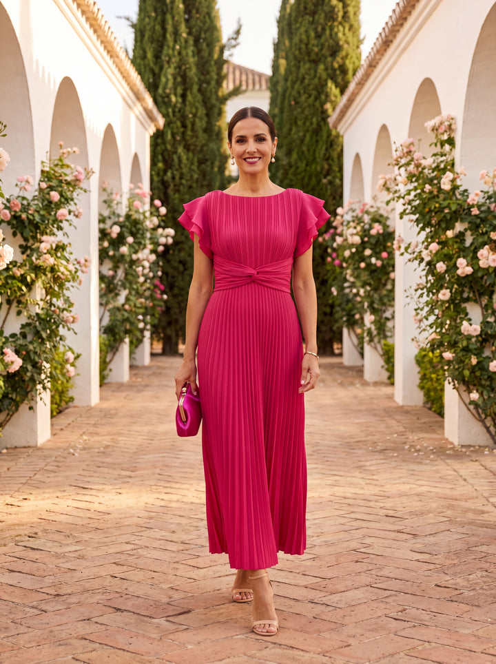 Cleo - Pleated Knotted-Waist Maxi Dress