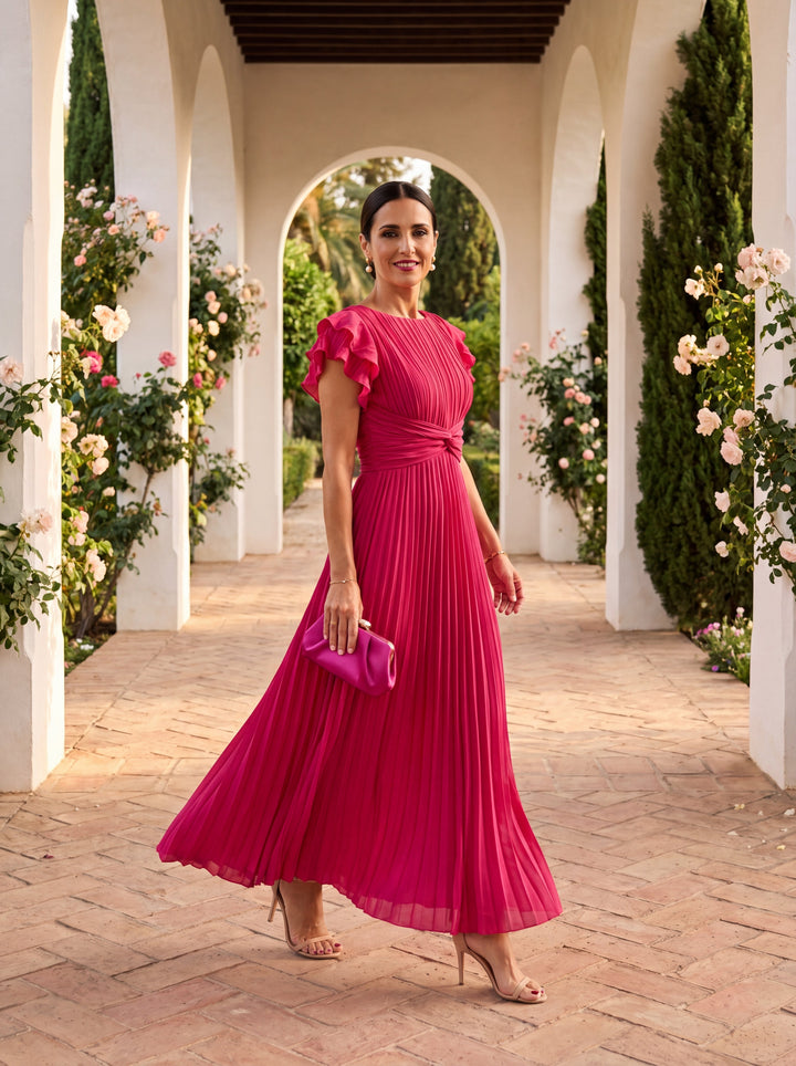 Cleo - Pleated Knotted-Waist Maxi Dress