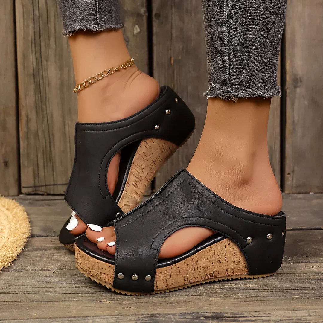 Talia - Studded Wedge Sandals
