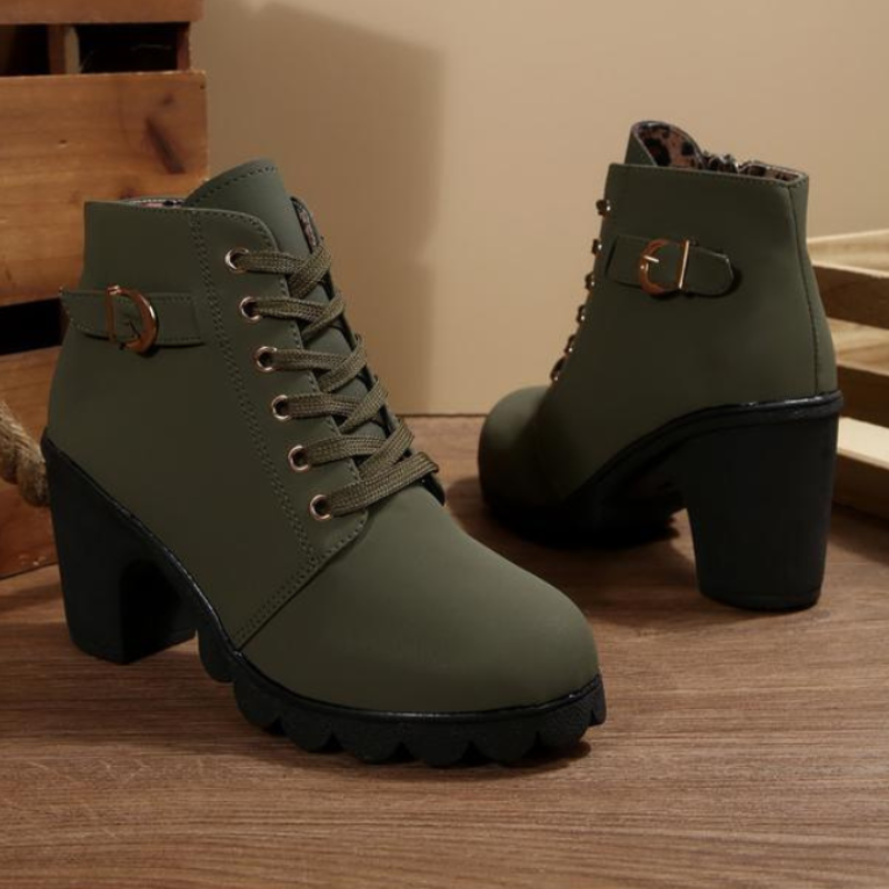 SELENA™ Lace-Up Buckle Ankle Boots