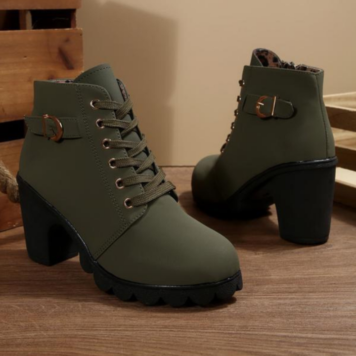 SELENA™ Lace-Up Buckle Ankle Boots