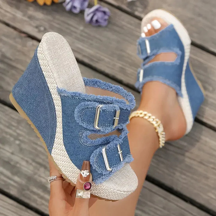 Aveline | Fray Edge Wedge Sandals