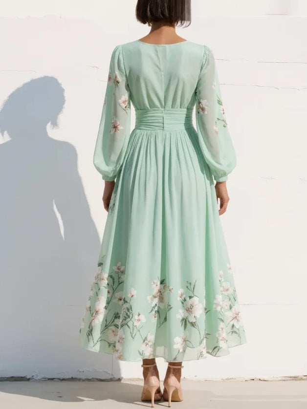 Rianne™ V-Neck Chiffon Pleated Floral Midi Dress