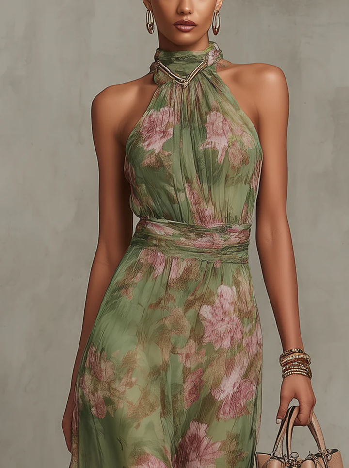 Iris | Elegant Floral Maxi Halter Dress