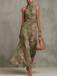 Iris | Elegant Floral Maxi Halter Dress