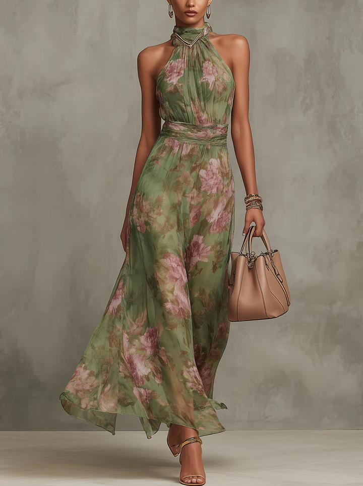 Iris | Elegant Floral Maxi Halter Dress
