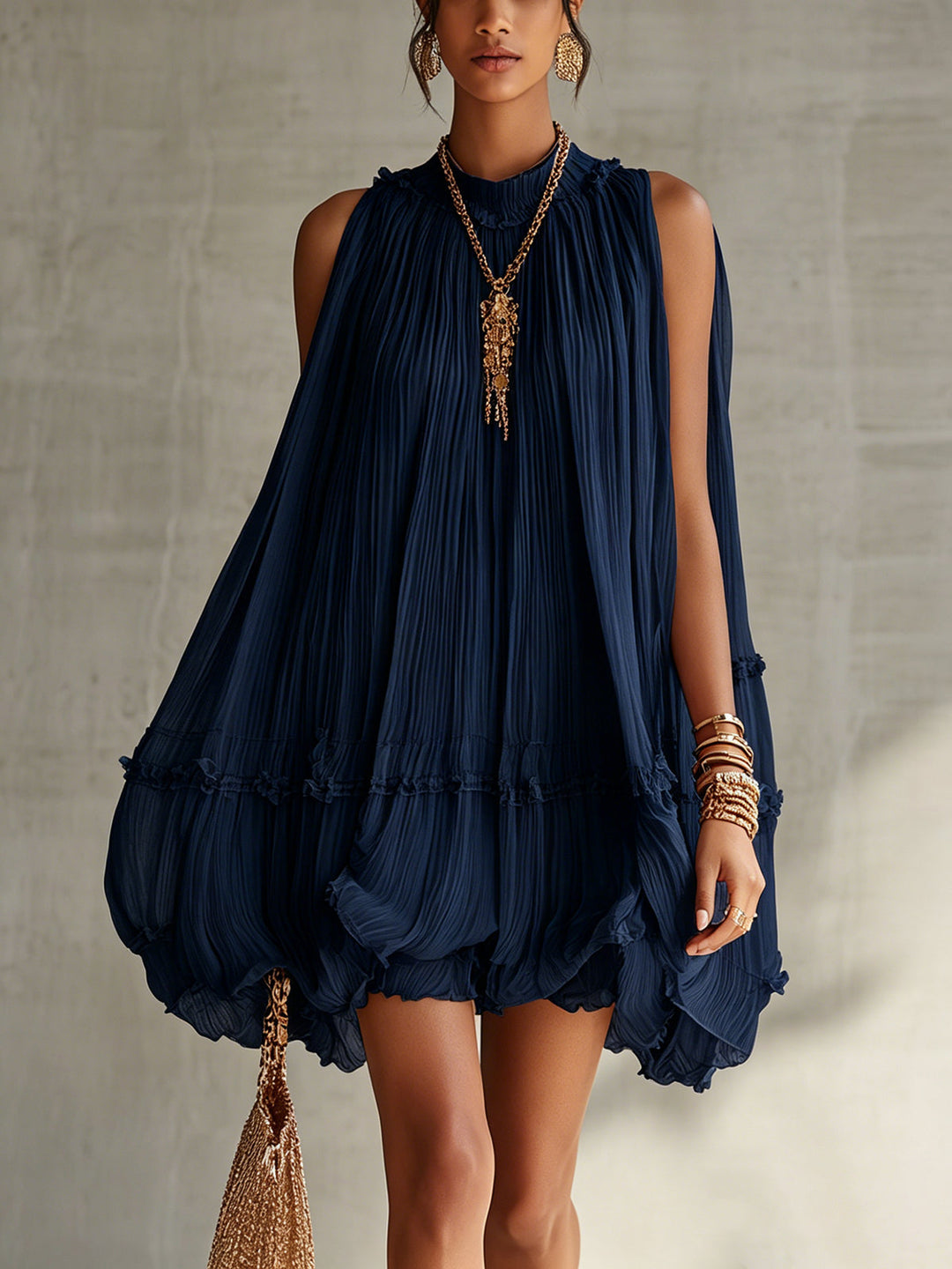Fiorella - Navy Halter Bubble Mini Dress