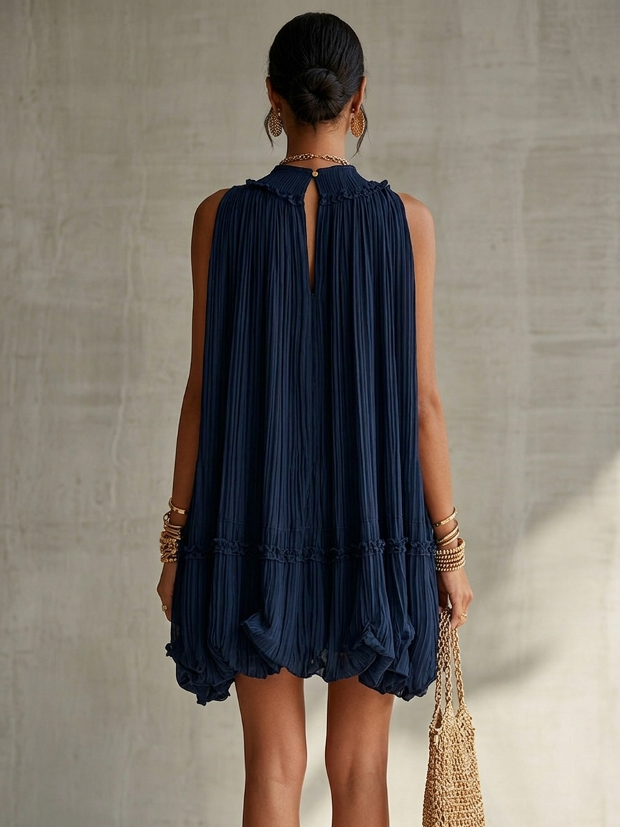 Fiorella - Navy Halter Bubble Mini Dress
