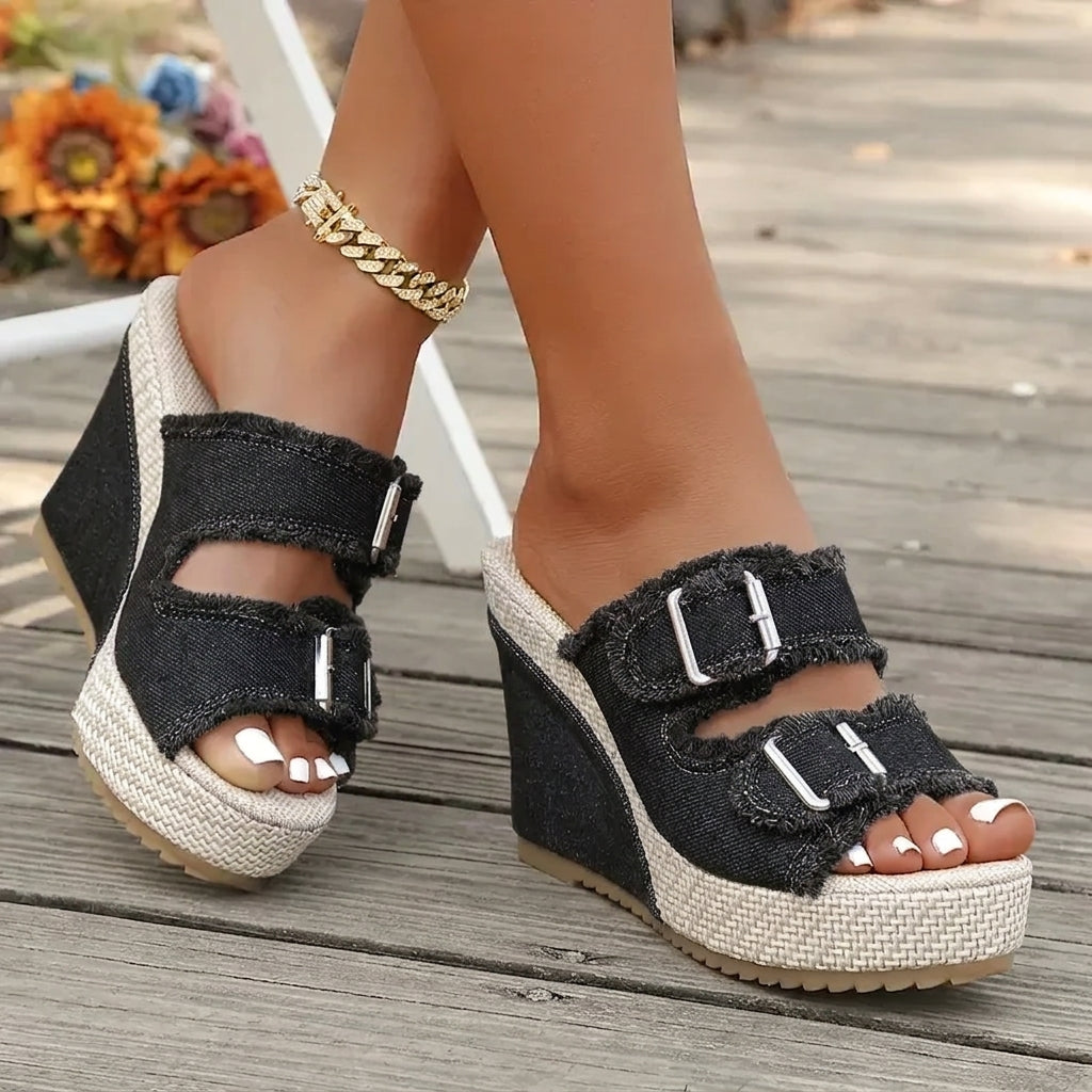 Aveline | Fray Edge Wedge Sandals