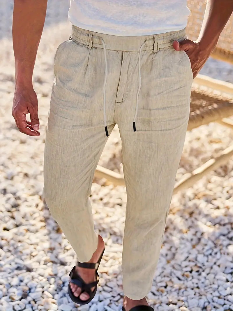 Rovello | WIDE LINEN PANTS WITH DRAWSTRING