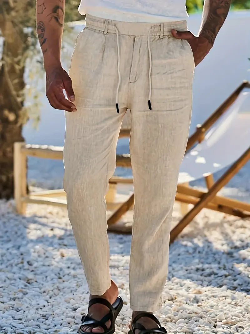 Rovello | WIDE LINEN PANTS WITH DRAWSTRING