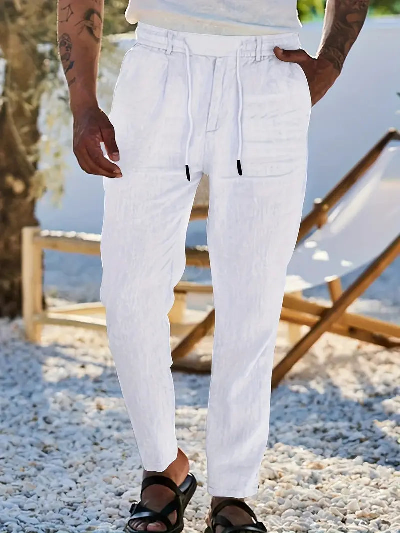 Rovello | WIDE LINEN PANTS WITH DRAWSTRING
