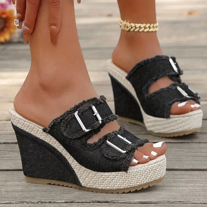 Aveline | Fray Edge Wedge Sandals
