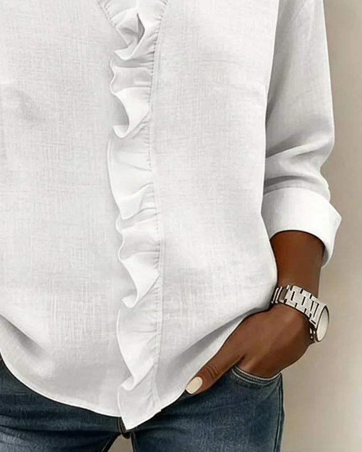 Daphne | Blouse with Ruffles, V-Neck and Long Sleeves