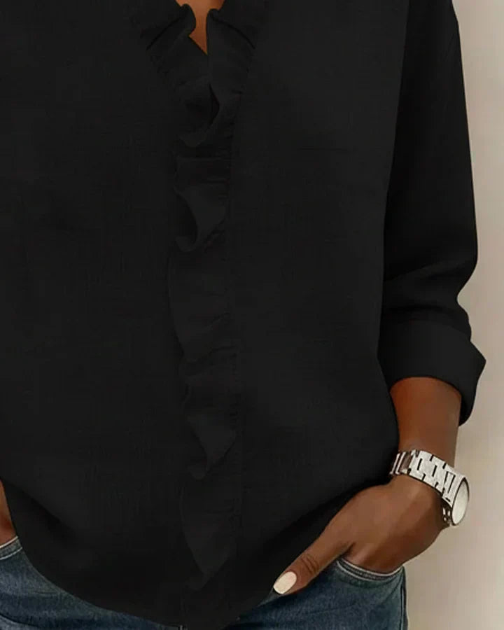 Daphne | Blouse with Ruffles, V-Neck and Long Sleeves