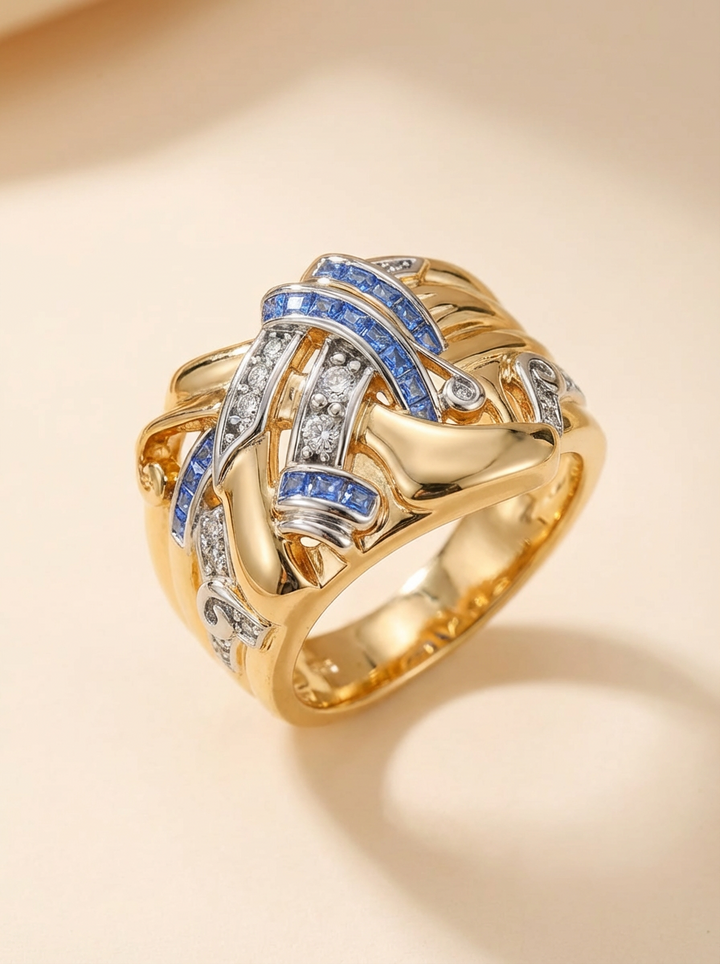 Selene | Luxe Middle Eastern KC Wide Flower Ring with Blue Zirconia Inlay