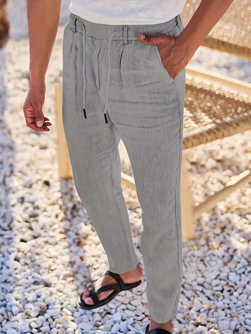 Rovello | WIDE LINEN PANTS WITH DRAWSTRING