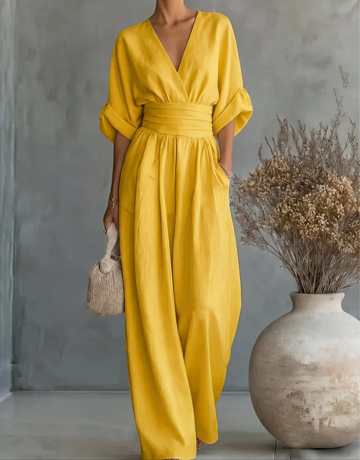 Coralie - Elegant V-Neck Wide-Leg Jumpsuit