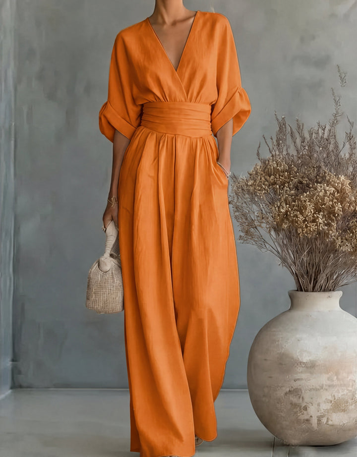 Coralie - Elegant V-Neck Wide-Leg Jumpsuit