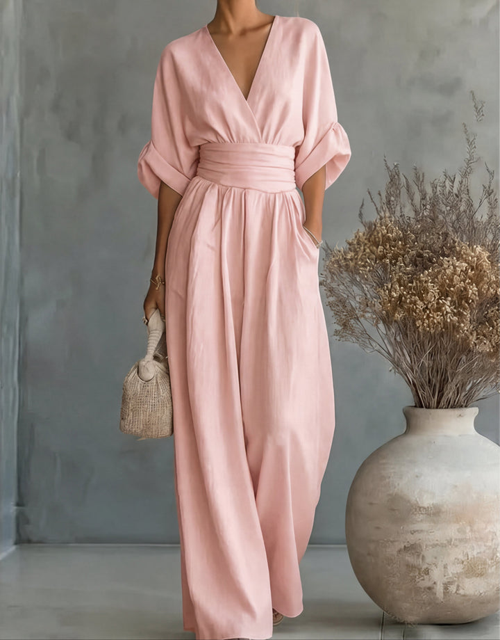 Coralie - Elegant V-Neck Wide-Leg Jumpsuit