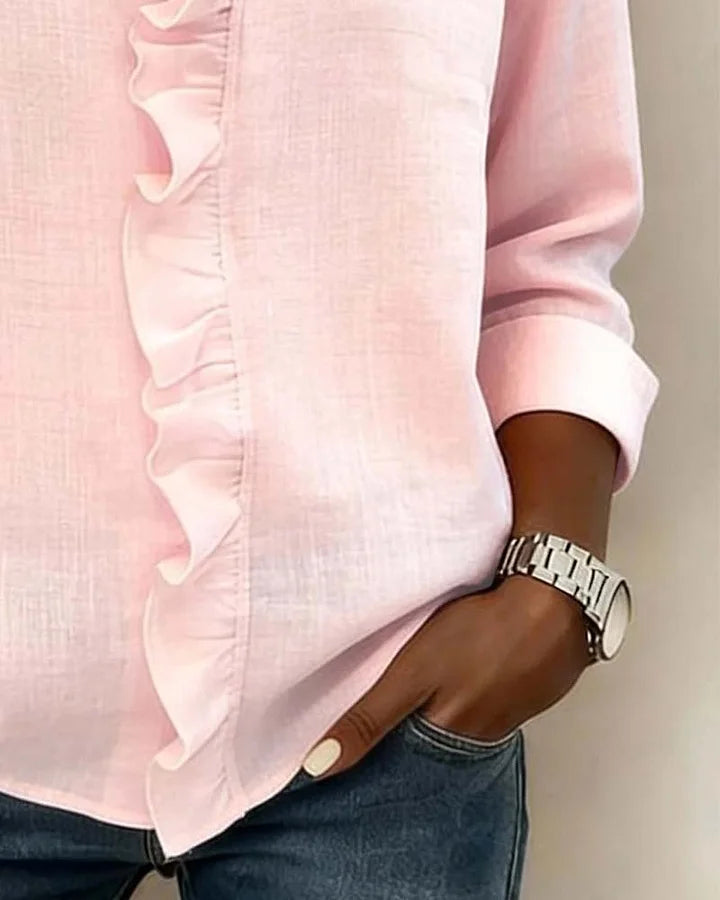 Daphne | Blouse with Ruffles, V-Neck and Long Sleeves