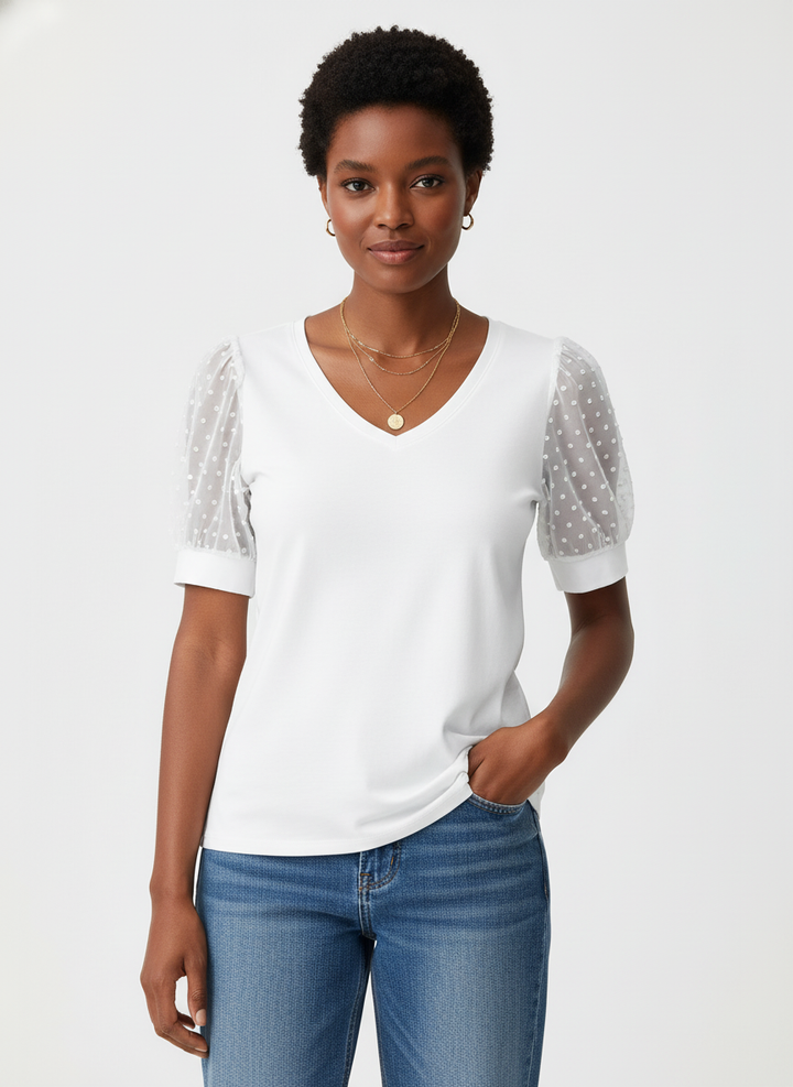 Rema | Sheer Sleeve V-Neck Top