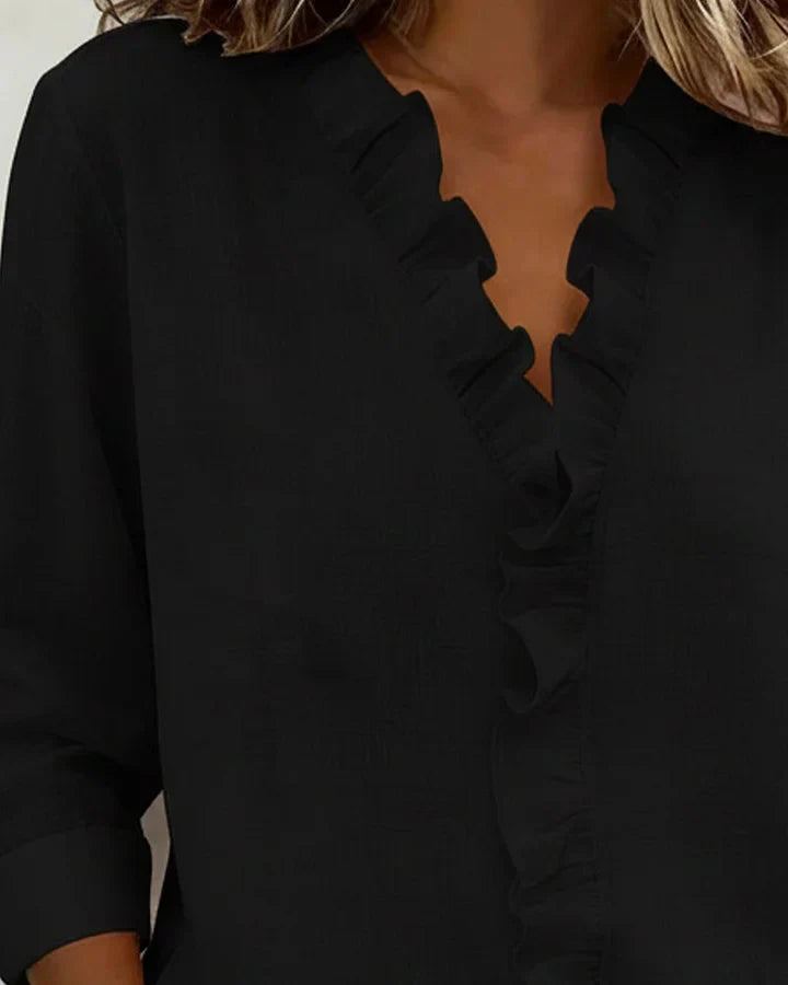 Daphne | Blouse with Ruffles, V-Neck and Long Sleeves