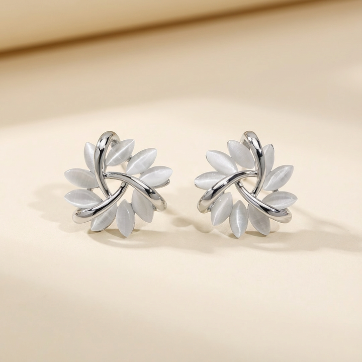 Round Opal Flower Earrings