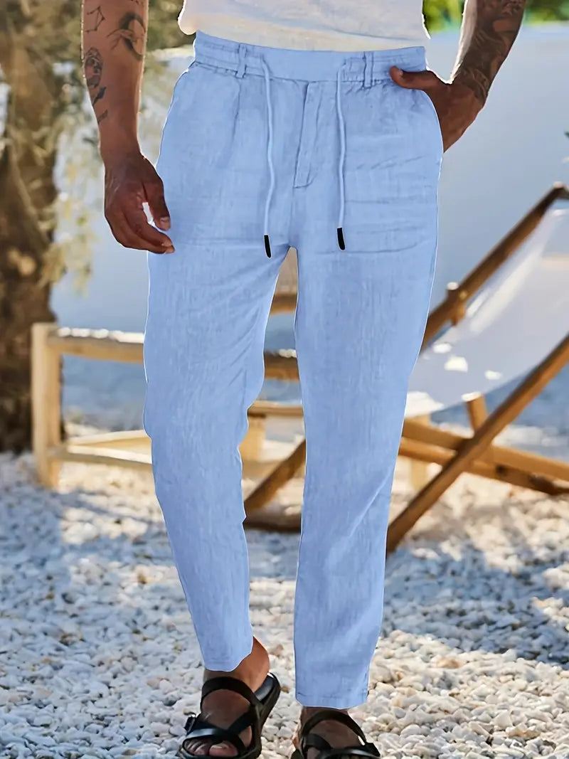 Rovello | WIDE LINEN PANTS WITH DRAWSTRING