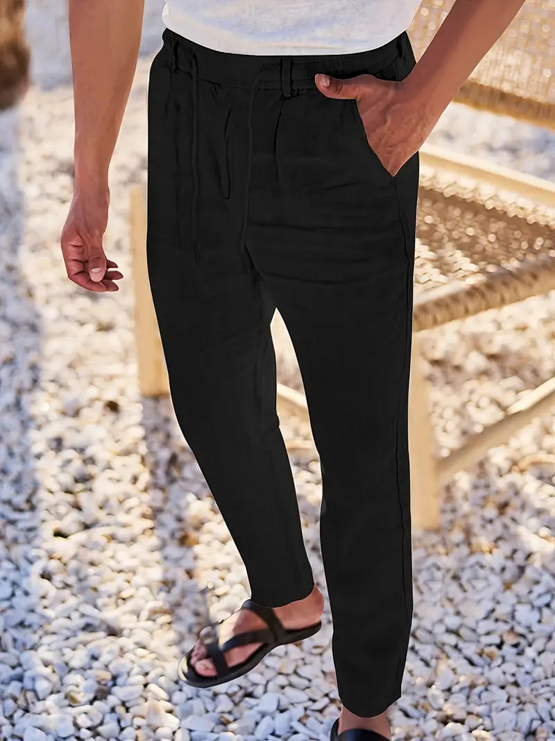 Rovello | WIDE LINEN PANTS WITH DRAWSTRING