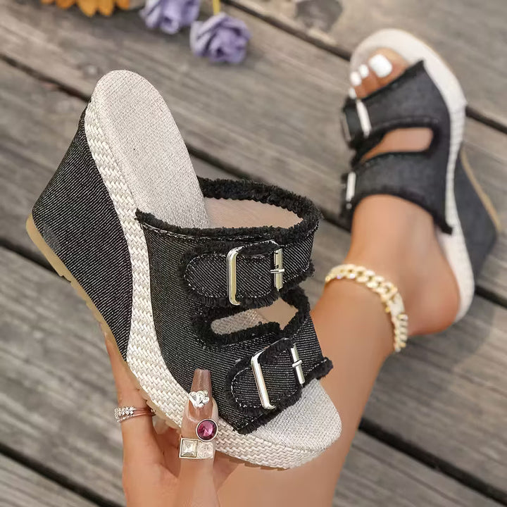 Aveline | Fray Edge Wedge Sandals