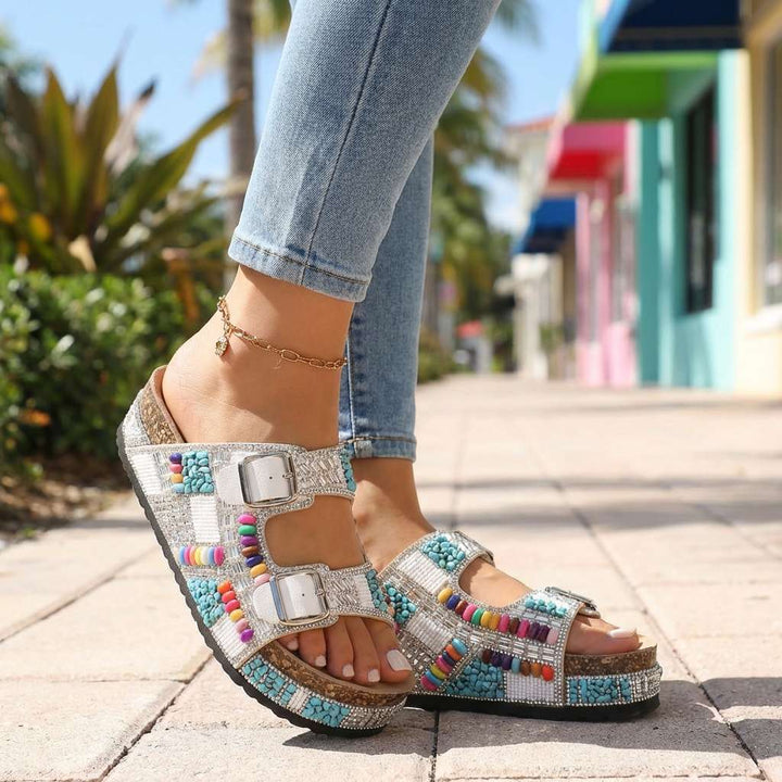 Juliana - Beaded Platform Slides