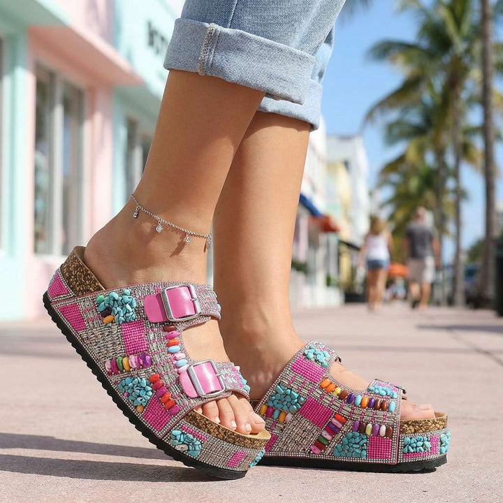 Juliana - Beaded Platform Slides