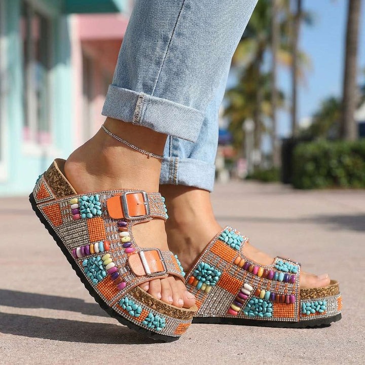 Juliana - Beaded Platform Slides