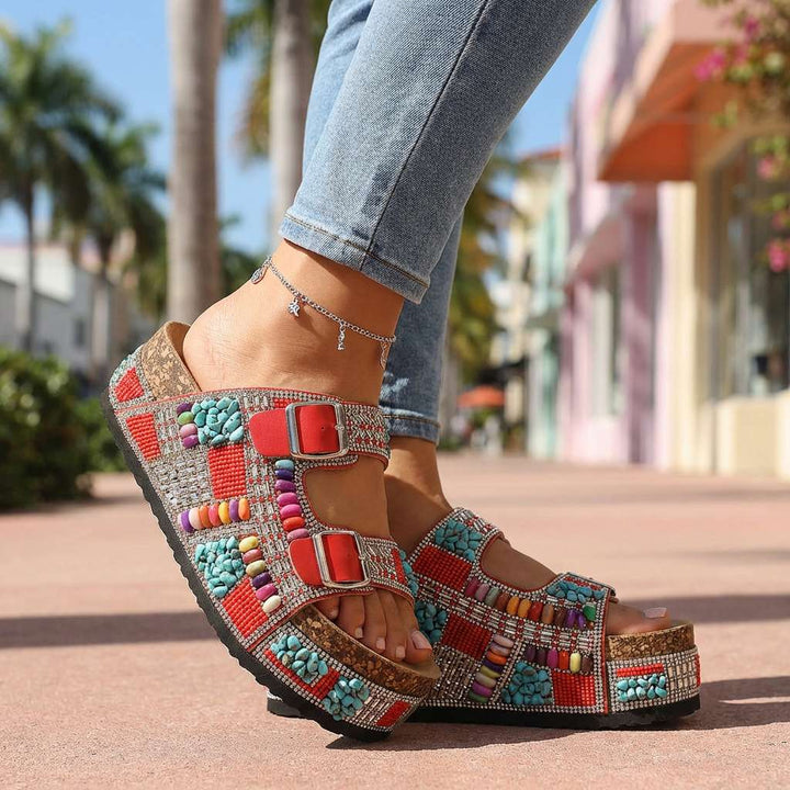 Juliana - Beaded Platform Slides