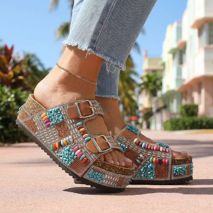 Juliana - Beaded Platform Slides