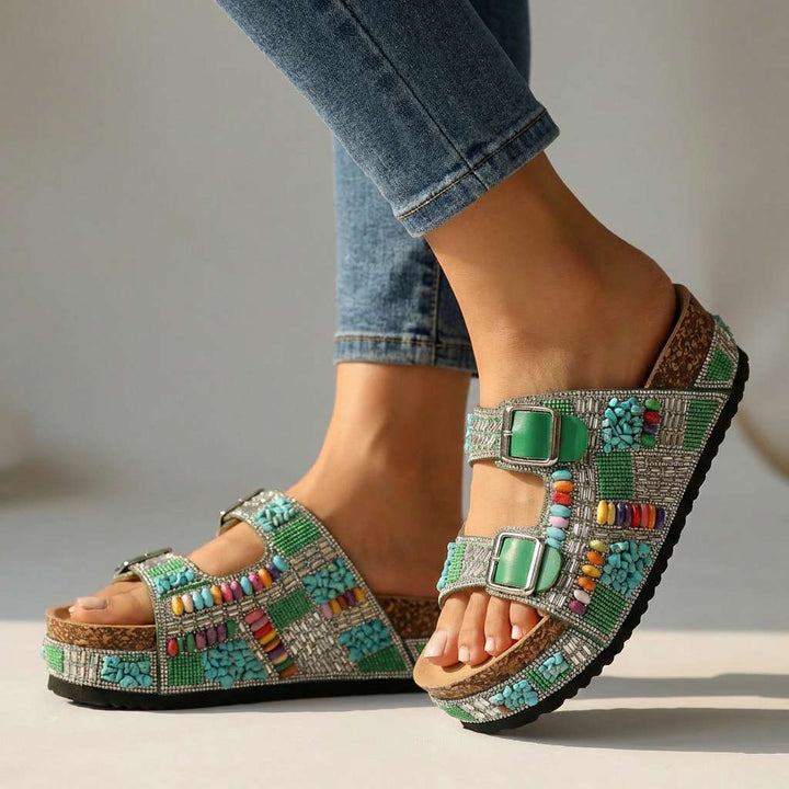 Juliana - Beaded Platform Slides