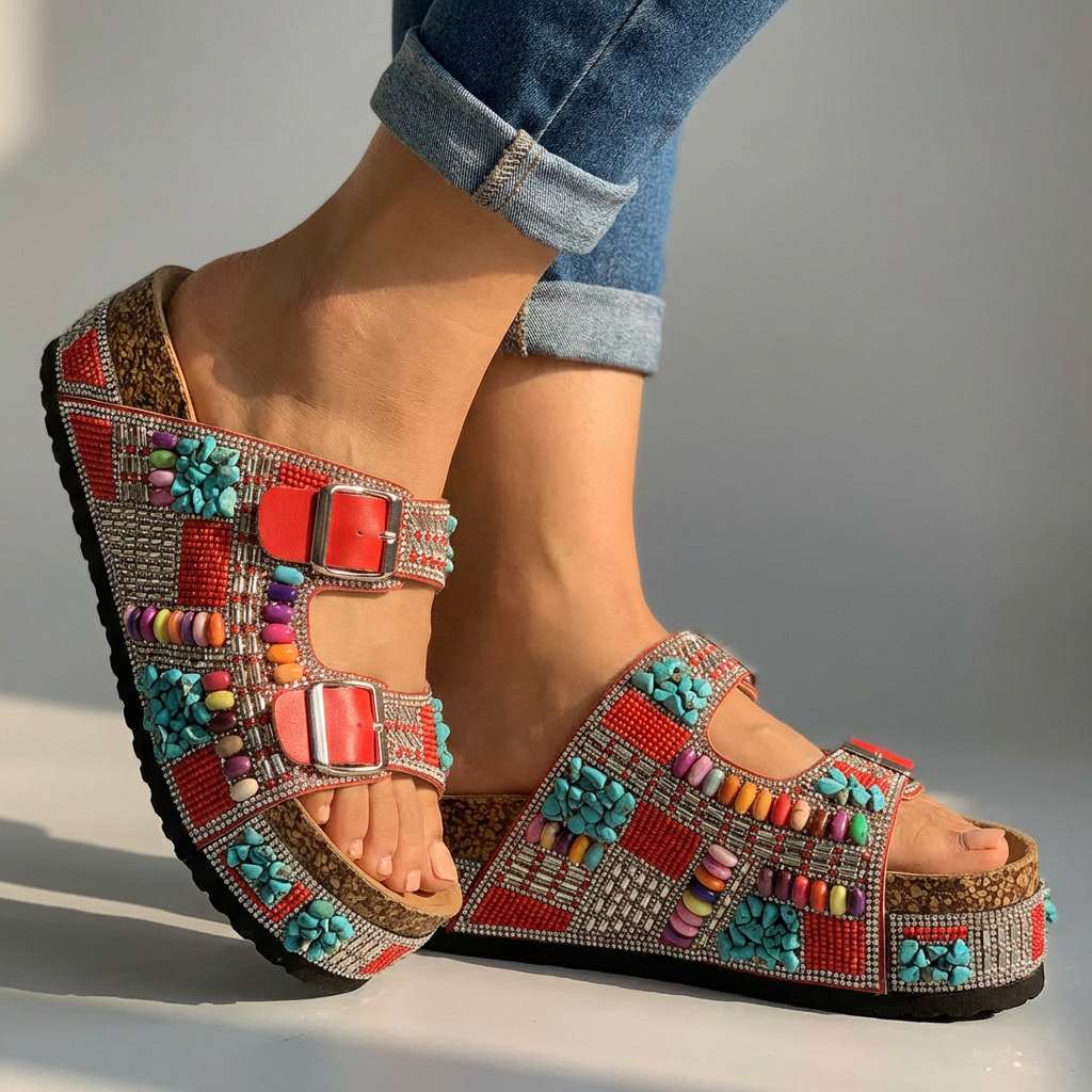 Juliana - Beaded Platform Slides