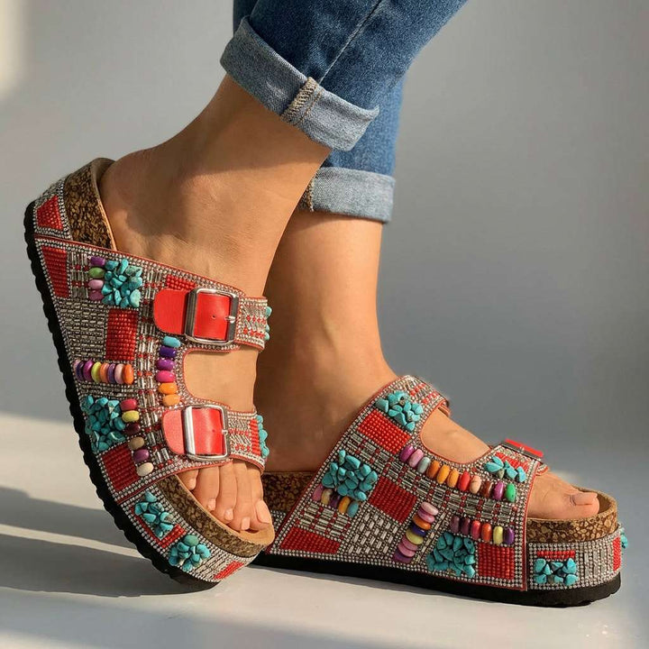 Juliana - Beaded Platform Slides