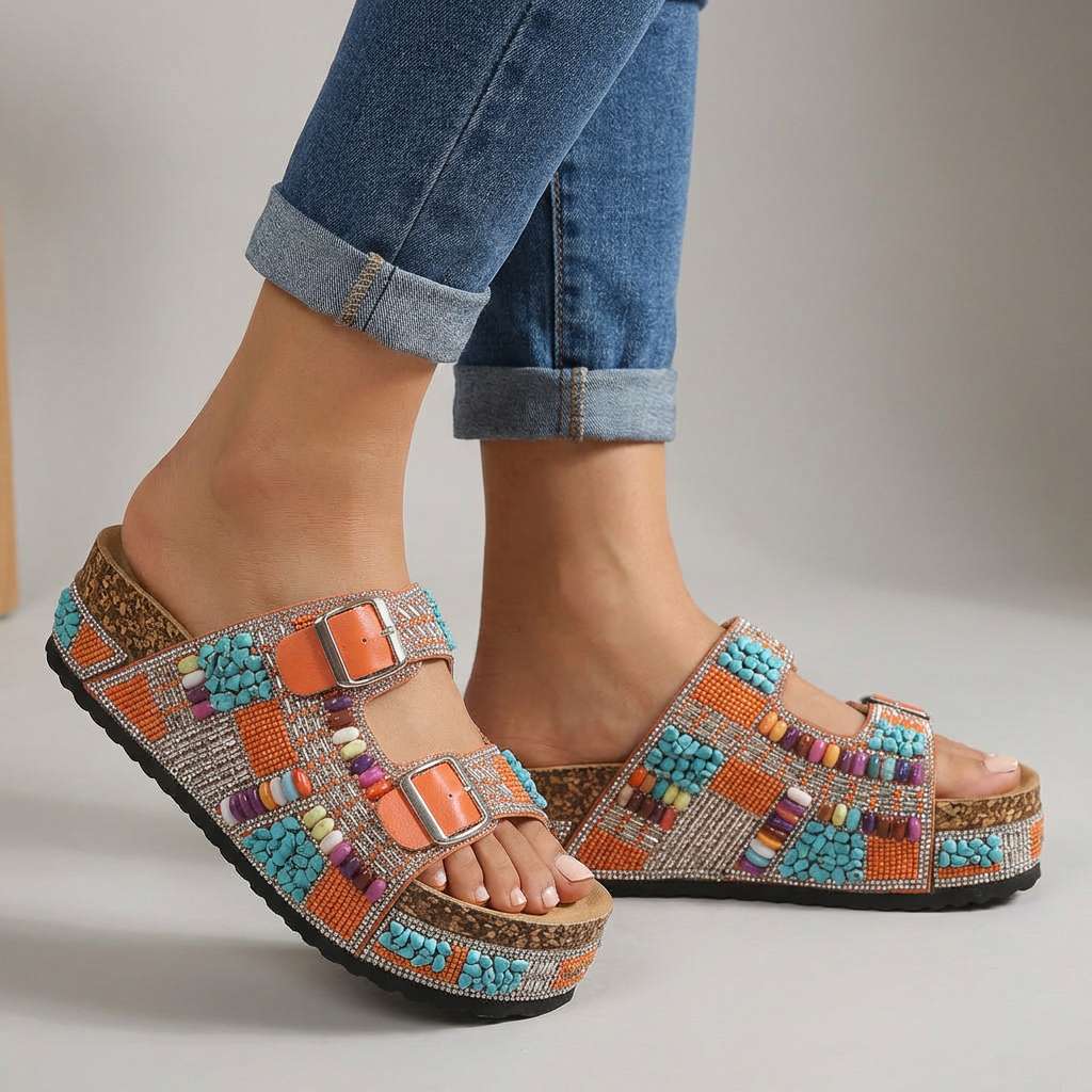Juliana - Beaded Platform Slides