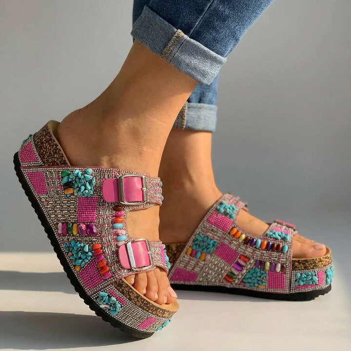 Juliana - Beaded Platform Slides