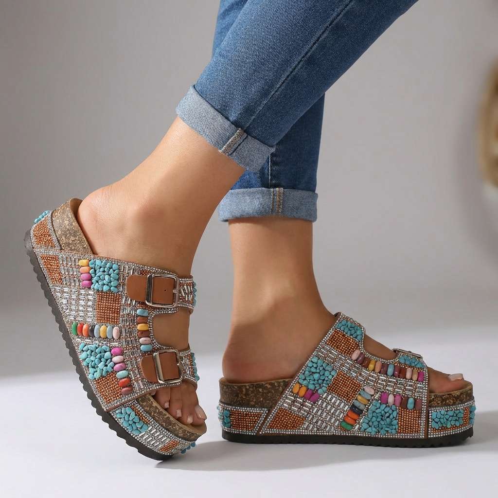 Juliana - Beaded Platform Slides