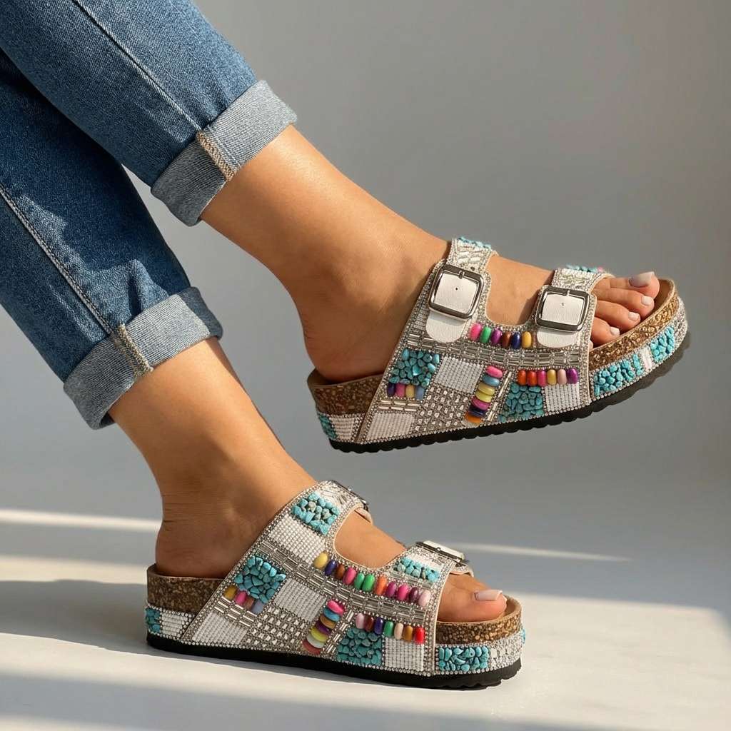 Juliana - Beaded Platform Slides