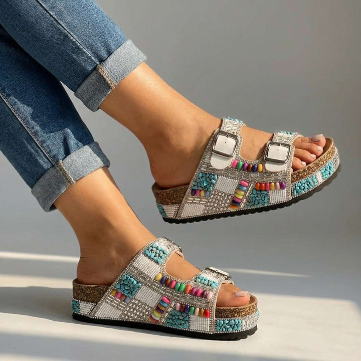Juliana - Beaded Platform Slides