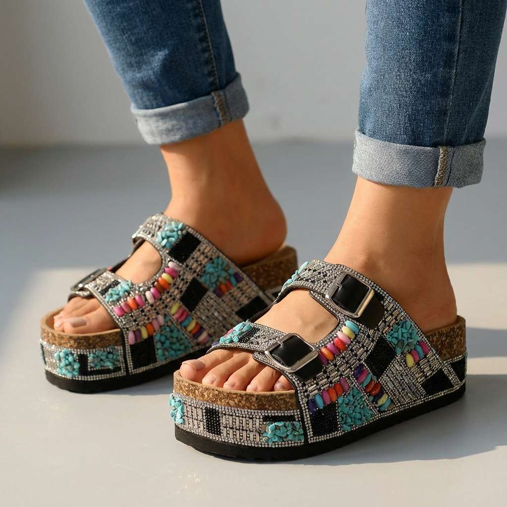 Juliana - Beaded Platform Slides