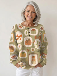 Freja | Autumn Sweater with Bows and Pumpkins