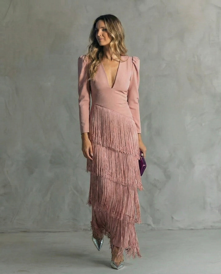 Verena - Elegant Dress with Fringe Sleeves