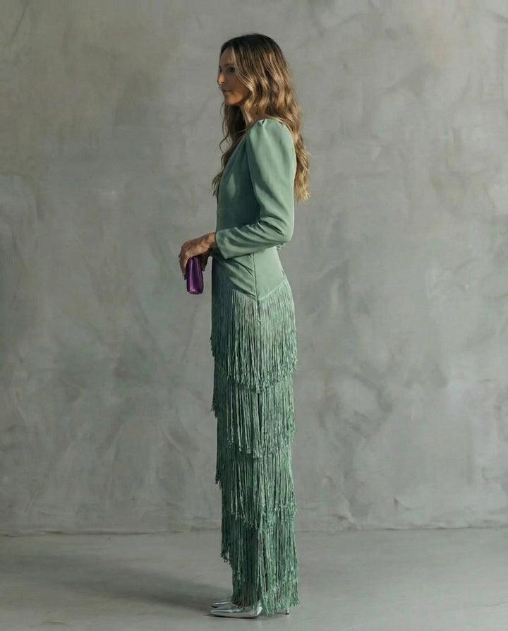 Verena - Elegant Dress with Fringe Sleeves
