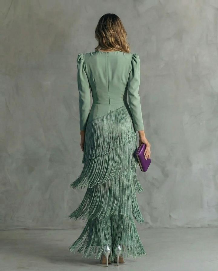 Verena - Elegant Dress with Fringe Sleeves